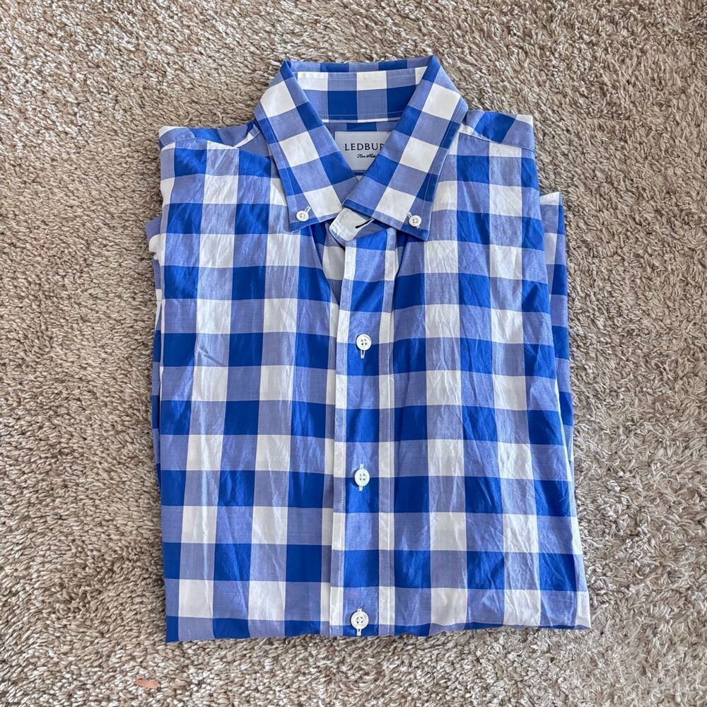 Ledbury Slim Fit Blue and White Button Down Large